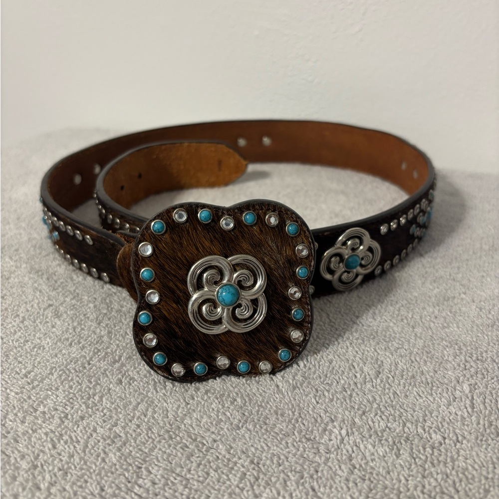 Chic Brown Belt with Turquoise and Silver Details
